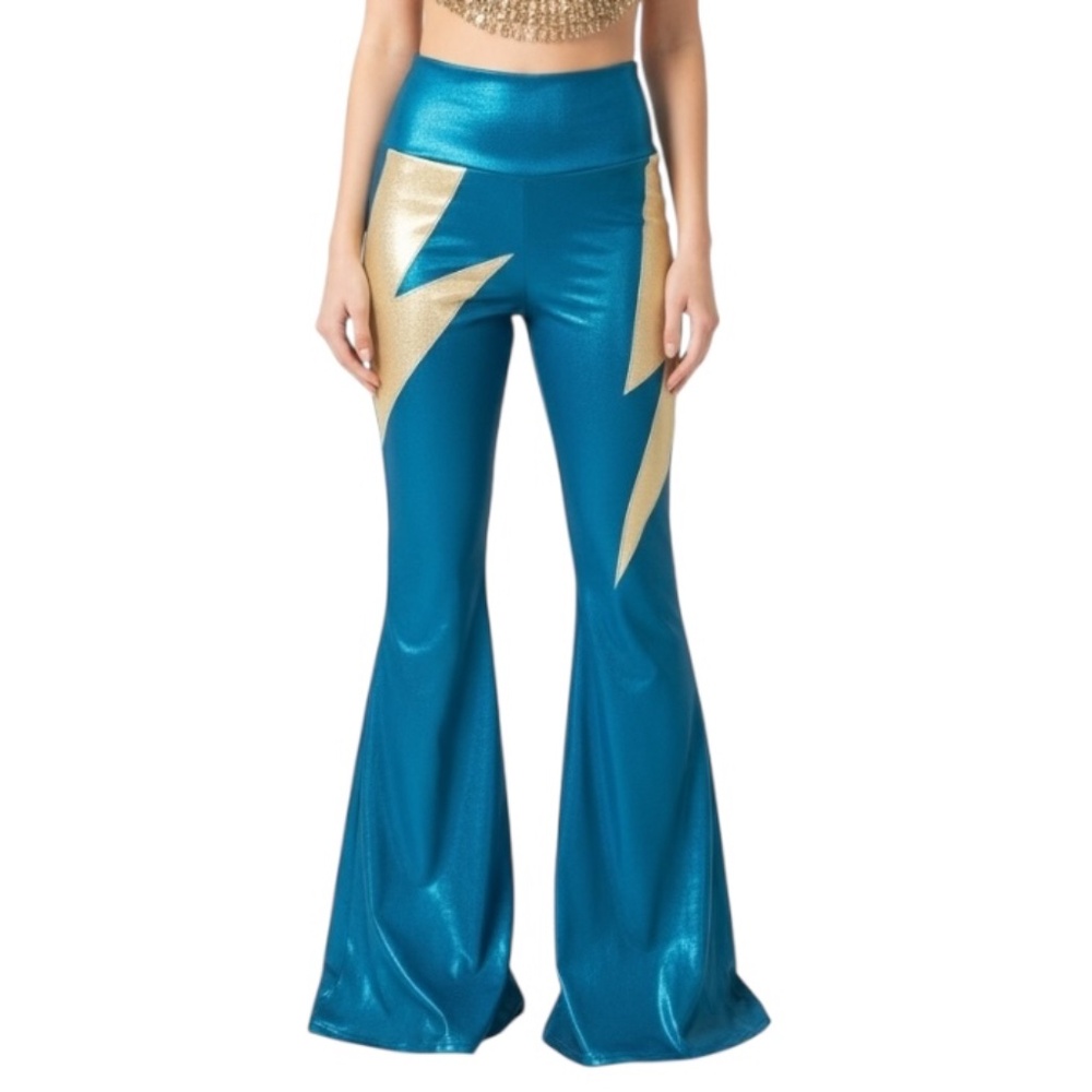 NWT $115 COQUETRY CLOTHING High Waist Solar Flares with Lightning Bolts SIZE XS